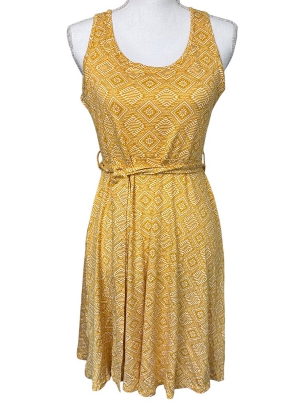 Allthreads Rio Yellow Womens L Diamond Pattern Sleeveless Beach Casual Dress